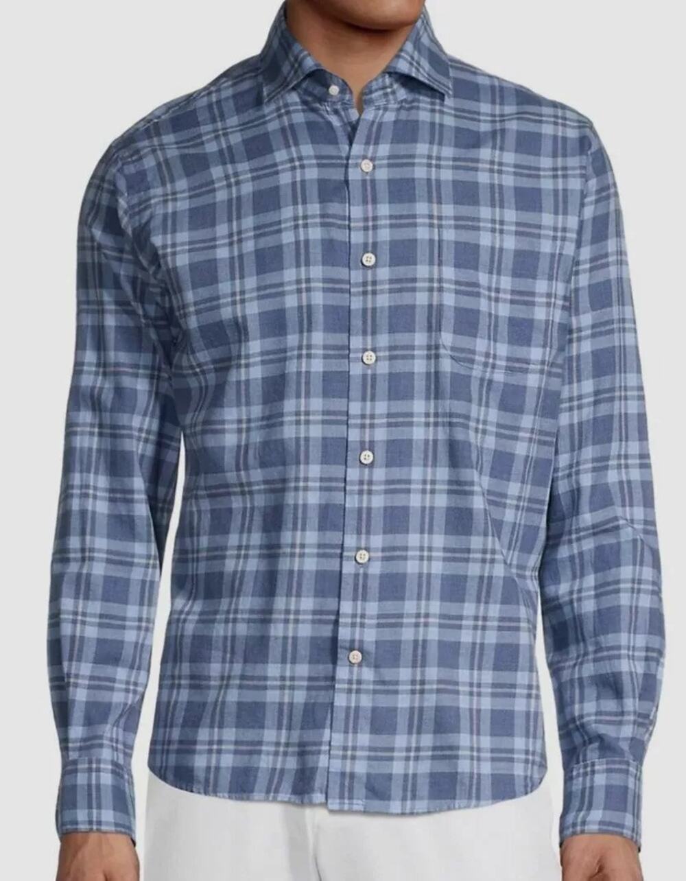 Peter Millar Drewry Blue Plaid Cotton Button Down Shirt Men’s Medium